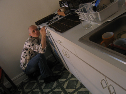Kevin looking for the Whiskey bottle